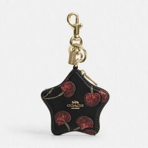 NWT Coach Star Bag Charm with Cherry Print in Gold Black Red Multi Leather CDA87
